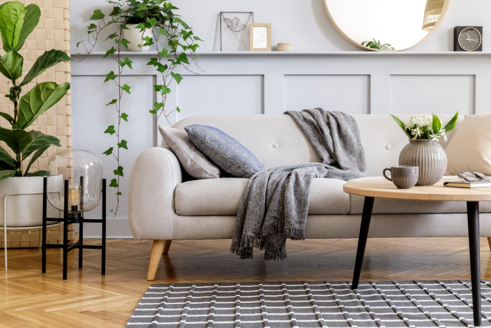 Scandinavian concept of high-end home living room decor interior with design
